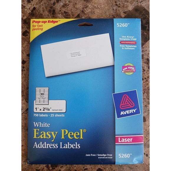 Avery® Easy Peel Address Labels, 1" Width x 2 5/8" Length - AVE5260 20 Sheets - Picture 1 of 7